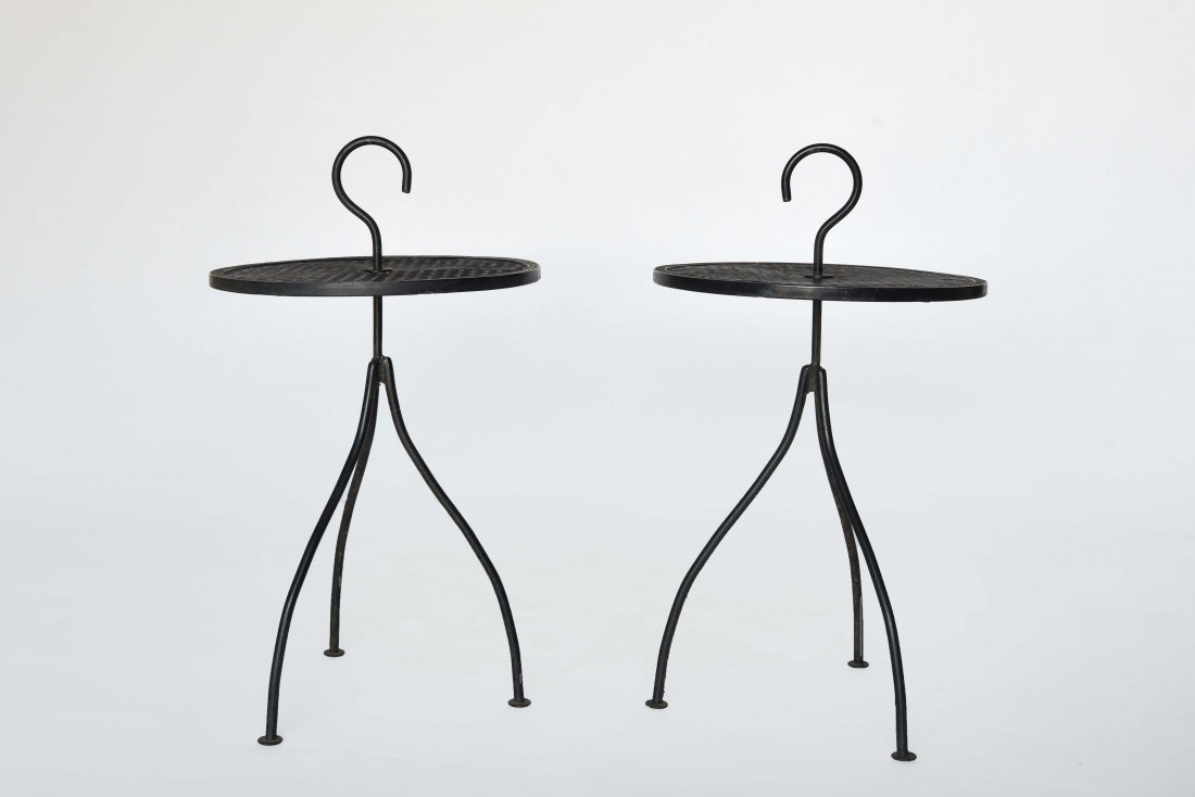 ATTR. TO TEMPESTINI PAIR OF IRON TABLES: Dimensions : H 29" x D 16" Condition: Wear from age.