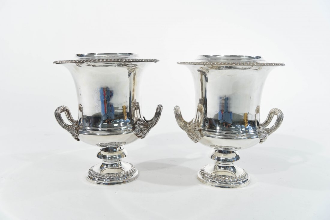 PAIR OF SILVERPLATE WINE COOLERS: Royal castle sheffield ep on bottom H:11" x DIA:9.5"