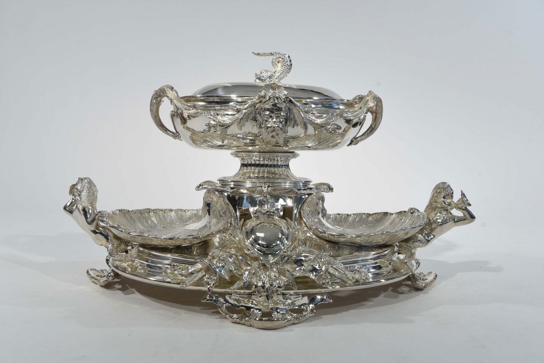 LARGE SILVERPLATE SOUP TUREEN ON STAND (1 of 10)