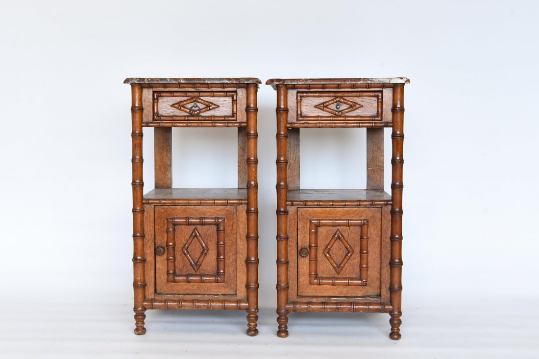 VICTORIAN FAUX BAMBOO MARBLE TOP END TABLES (1 of 9)