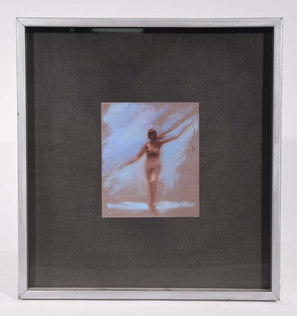 ANTHONY MICHAEL ARTORINO (AMERICAN 1937 -: Untitled (Female nude.) Oil on linen, not signed Dimensions: Framed H18.5" x W 17 1/4", canvas H 7 3/4" x 6.5" Condition: good