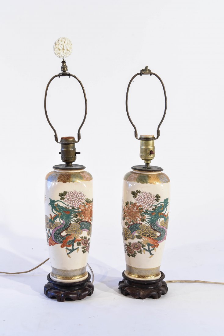 PAIR OF JAPANESE SATSUMA CERAMIC LAMPS (1 of 10)