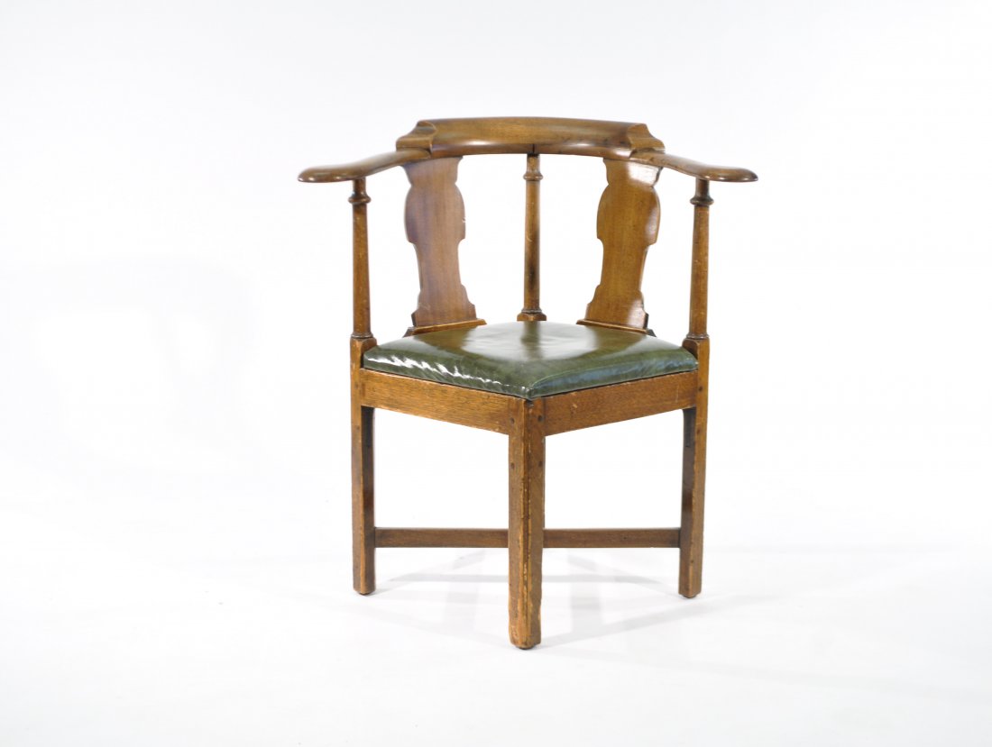 19TH CENTURY CORNER CHAIR: Dimensions: H 33" x W 31" x D 25" Condition: small repairs to frame, overall good