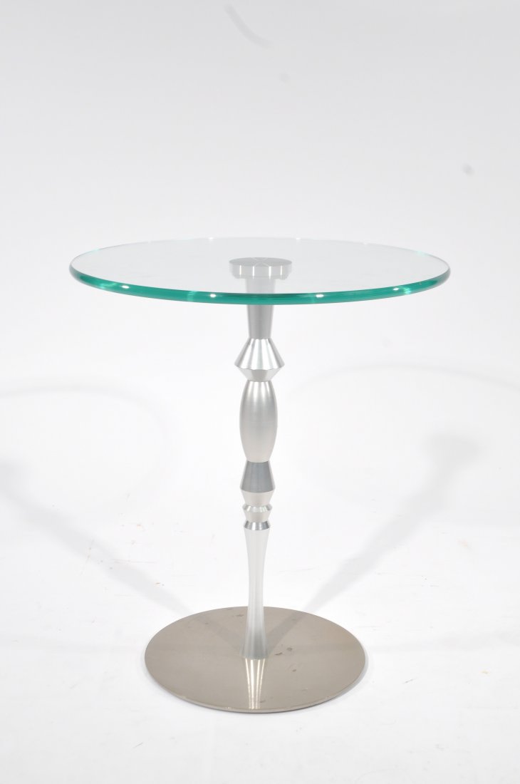 ALUMINUM & GLASS MODERNIST SIDE TABLE (1 of 5)