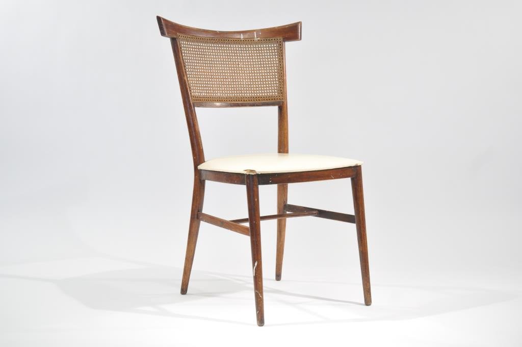 PAUL MCCOB "PLANNER GROUP CHAIR": Dimensions: H 35" x W 22" x D 18" Condition: Paint spots, uneven finish, dirty vinyl and wood.