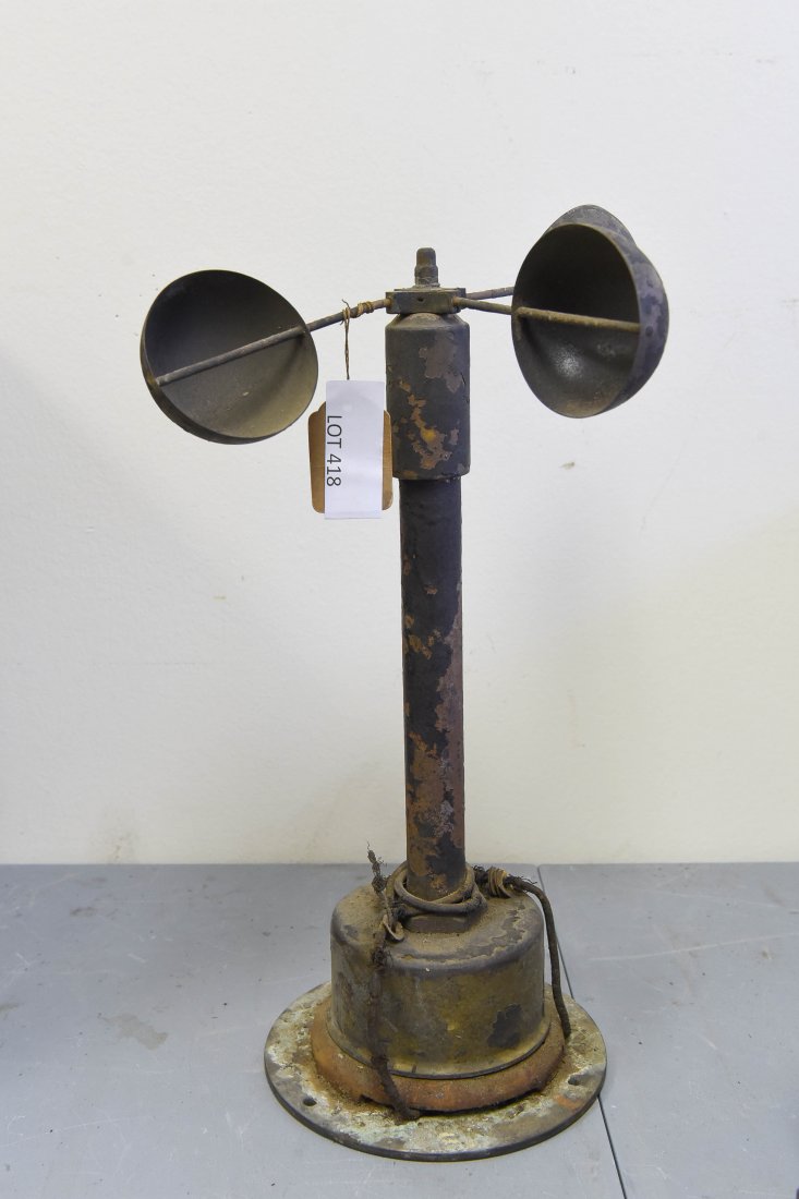 NAVY WINDSPEED METER: May be incomplete. Some finish loss and light patina on base. H 16.25" x W 11" x D 6.5"