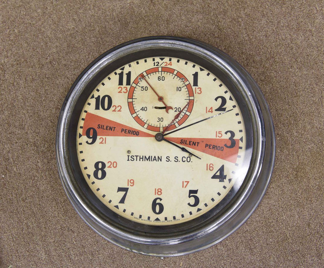 LARGE SHIP'S RADIO ROOM CLOCK ISTHMIAN S.S. CO. (1 of 5)