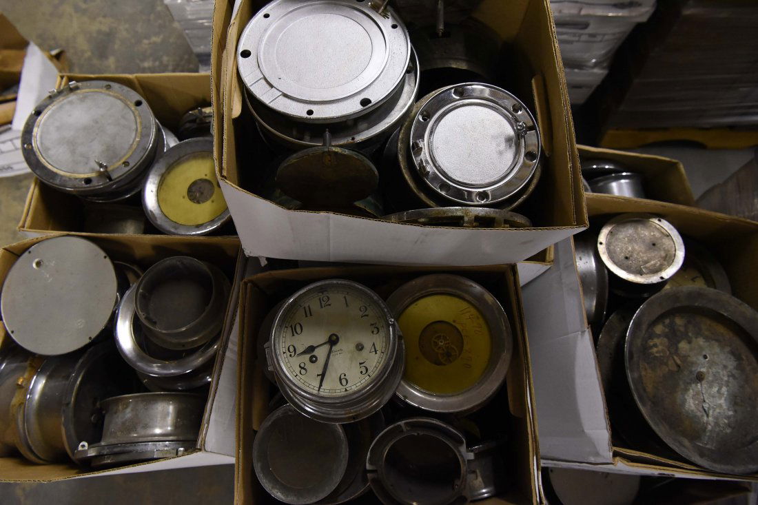 LARGE GROUPING OF NICKEL PLATED BRASS SHIP'S CLOCK (1 of 7)
