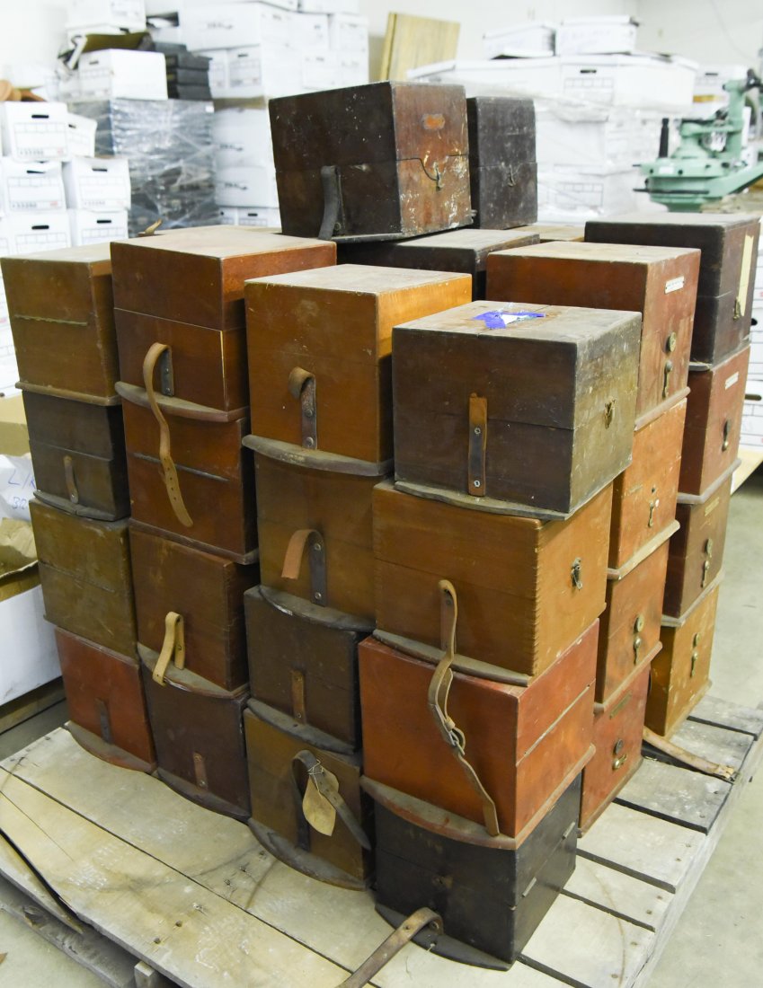 GROUPING OF EMPTY WOODEN NAUTICAL CASES: As is. Some cracked and/or missing hardware.