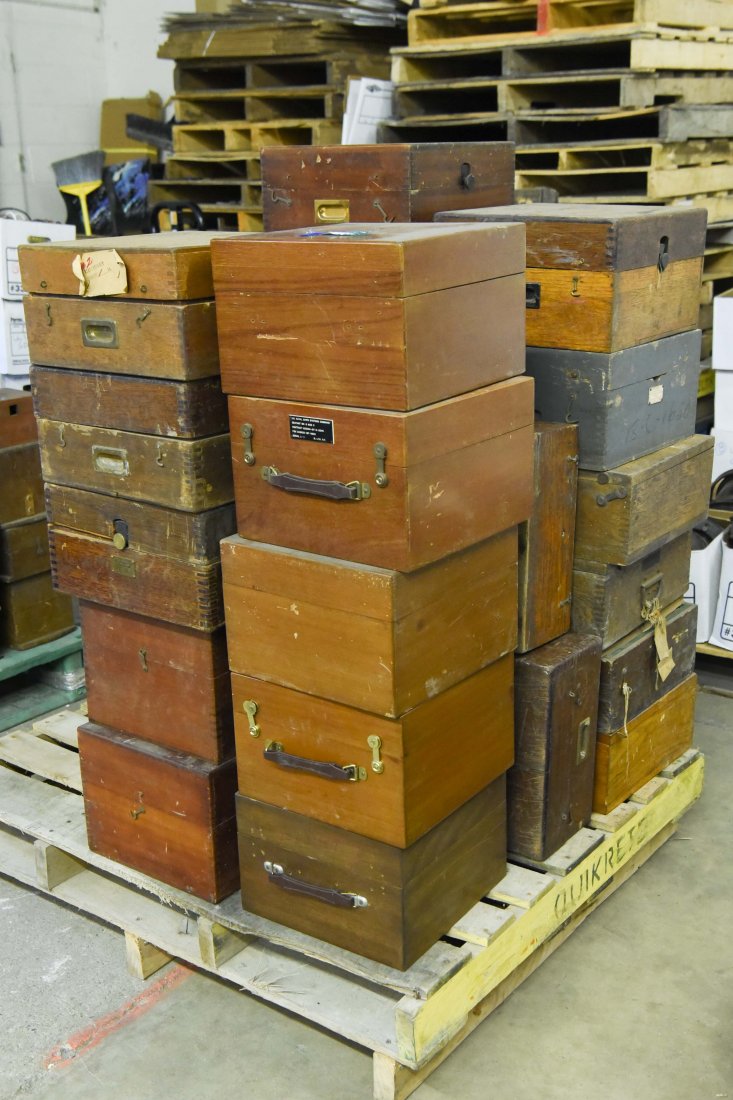 GROUPING OF EMPTY WOODEN NAUTICAL CASES: As is. Some cracked and/or missing hardware.