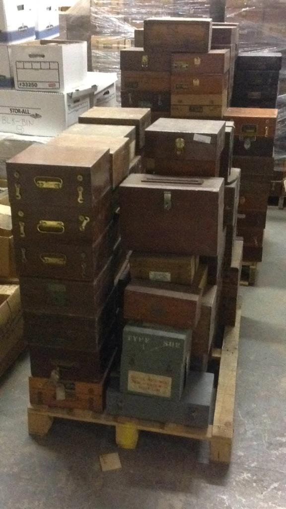 LARGE GROUPING OF EMPTY WOODEN INSTRUMENT CASES & (1 of 8)