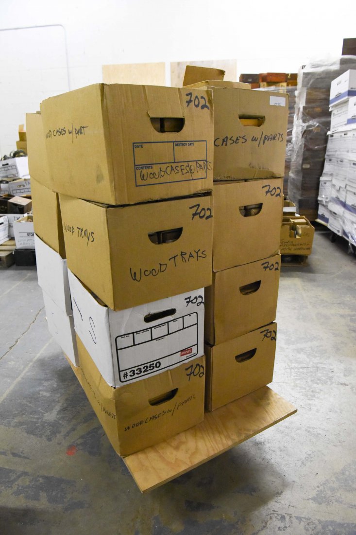 VARIOUS WATCH PARTS IN WOODEN CASES (1 of 4)