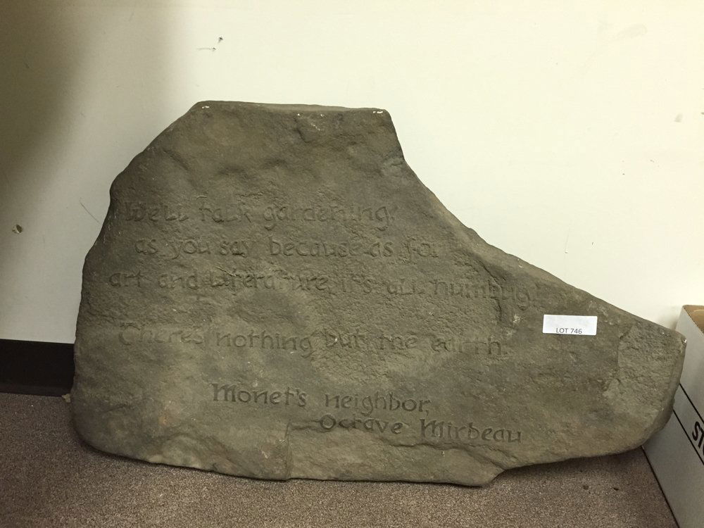 CARVED ROCK QUOTATION: "Monets' neighbor, Octave Mirbeau" H 20.75" x W 34" x D 3.25"
