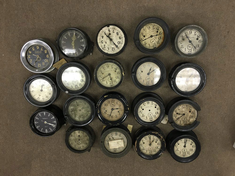 GROUPING OF BLACK CASE SHIPS DECK CLOCKS ETC (1 of 8)
