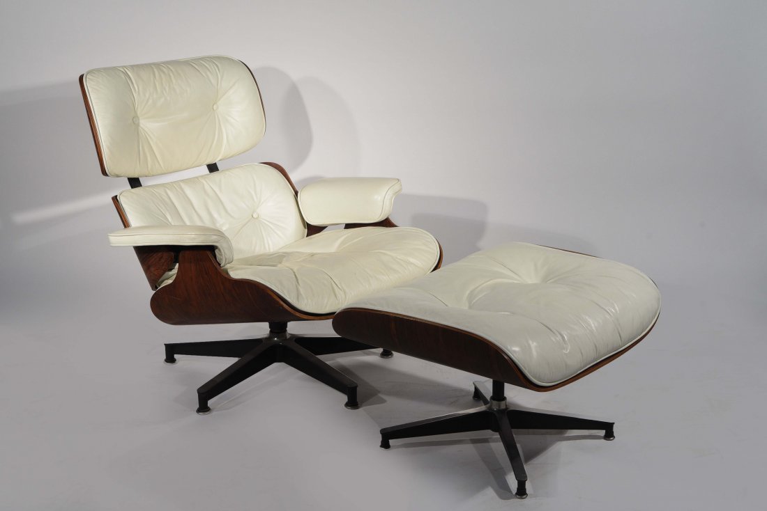 EAMES LOUNGE CHAIR AND OTTOMAN IN WHITE LEATHER (1 of 10)