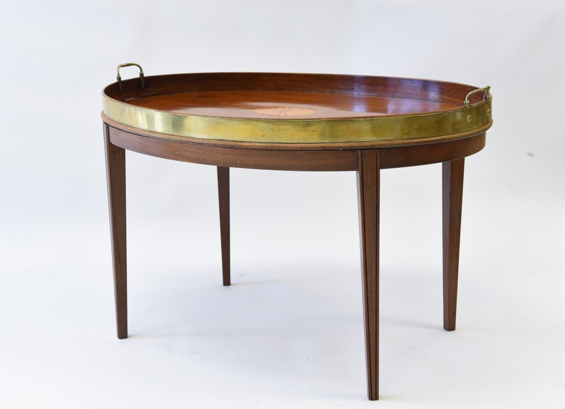 ANTIQUE OVAL COFFEE TABLE W/ BRASS GALLERY (1 of 7)