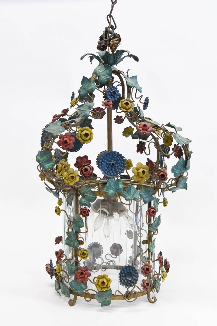ITALIAN TOLE METAL DECORATED FLOWERS CHANDELIER (1 of 9)