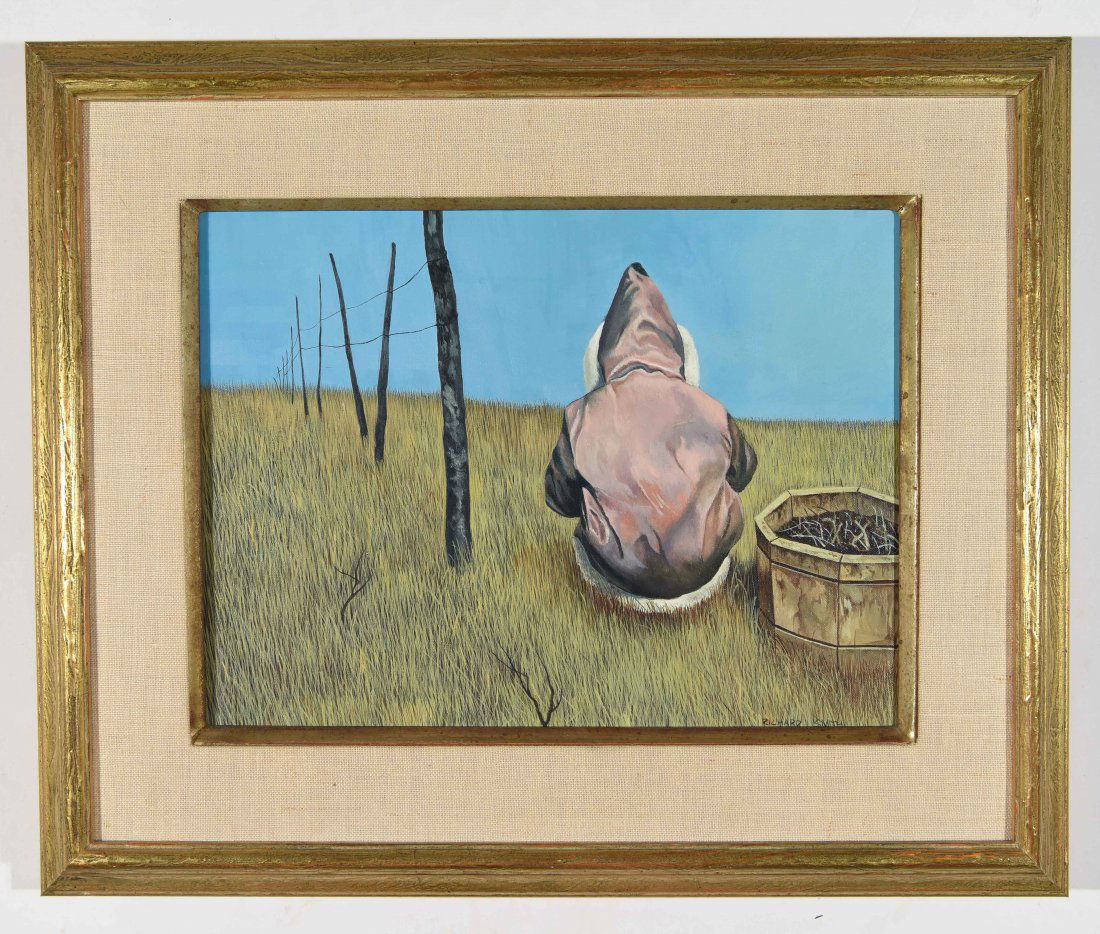 RICHARD SMITH (20TH/ 21ST CENTURY ARTIST): "INTROSPECTION" Oil on canvas, signed lower right Dimensions: (frame) H 14.25" x W 17.25"; (sight) H 8.5" x W 11.5" Condition: Nothing to note.