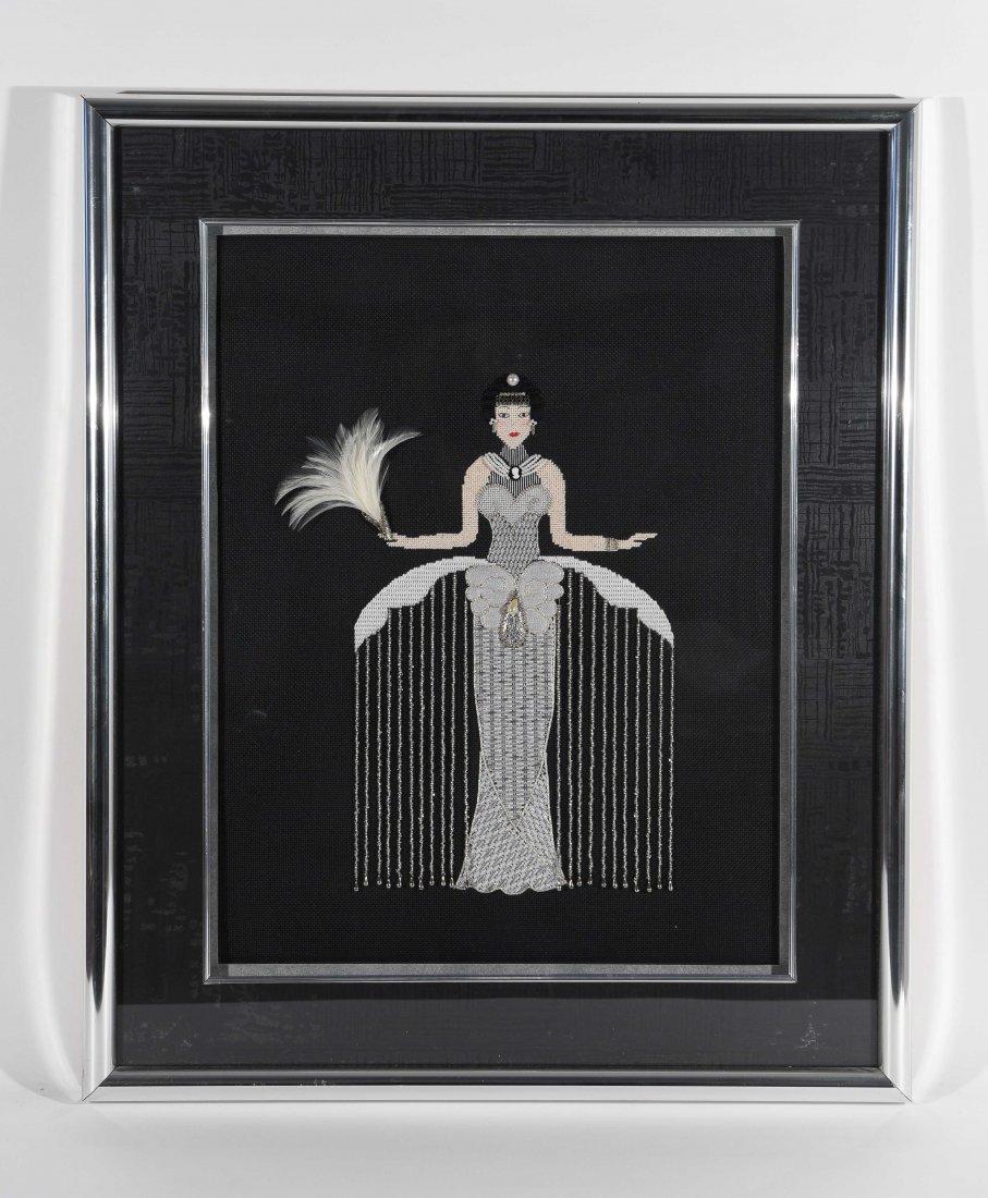 AFTER ERTE EMBROIDERY: Dimensions: H 25.5" x W 21.25", Sight H 18.5" x W 14.5" Condition: Nothing to note.