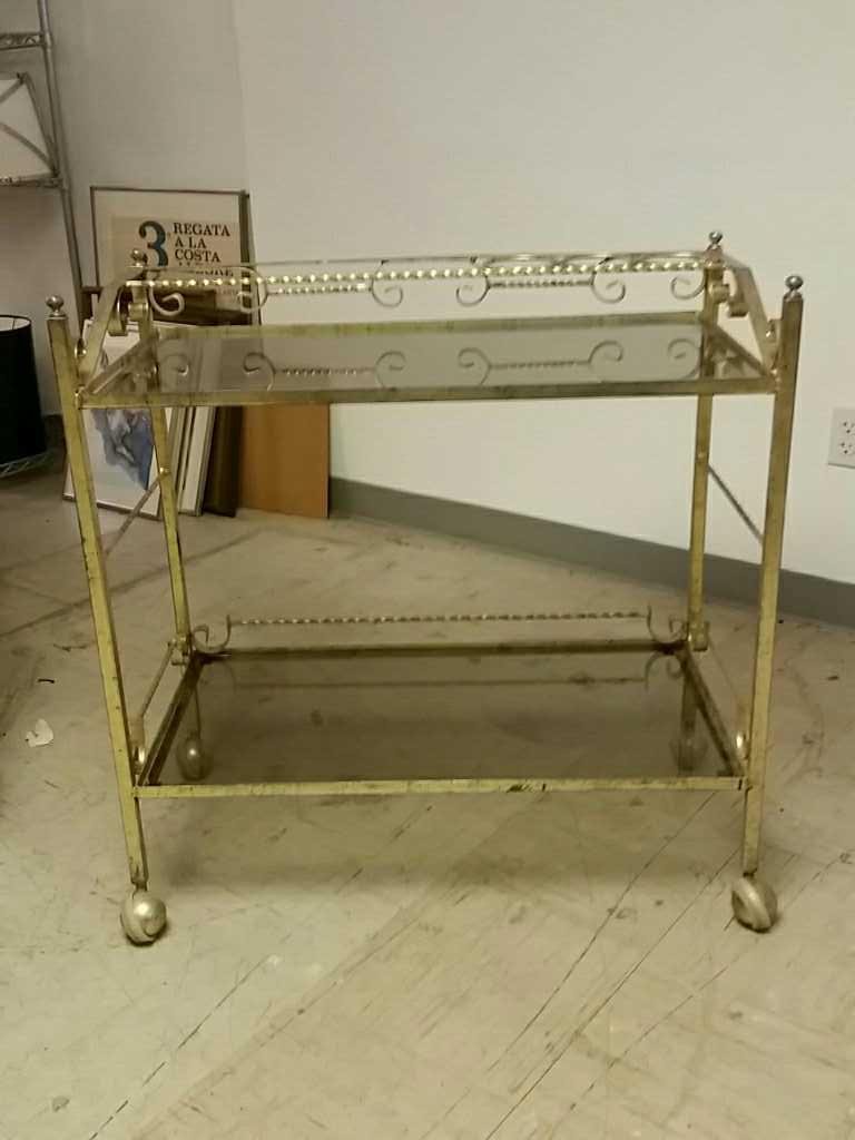 BAR CART: Dimensions: H 32.5" x W 32" x D 16.25" Condition: Lacking glass