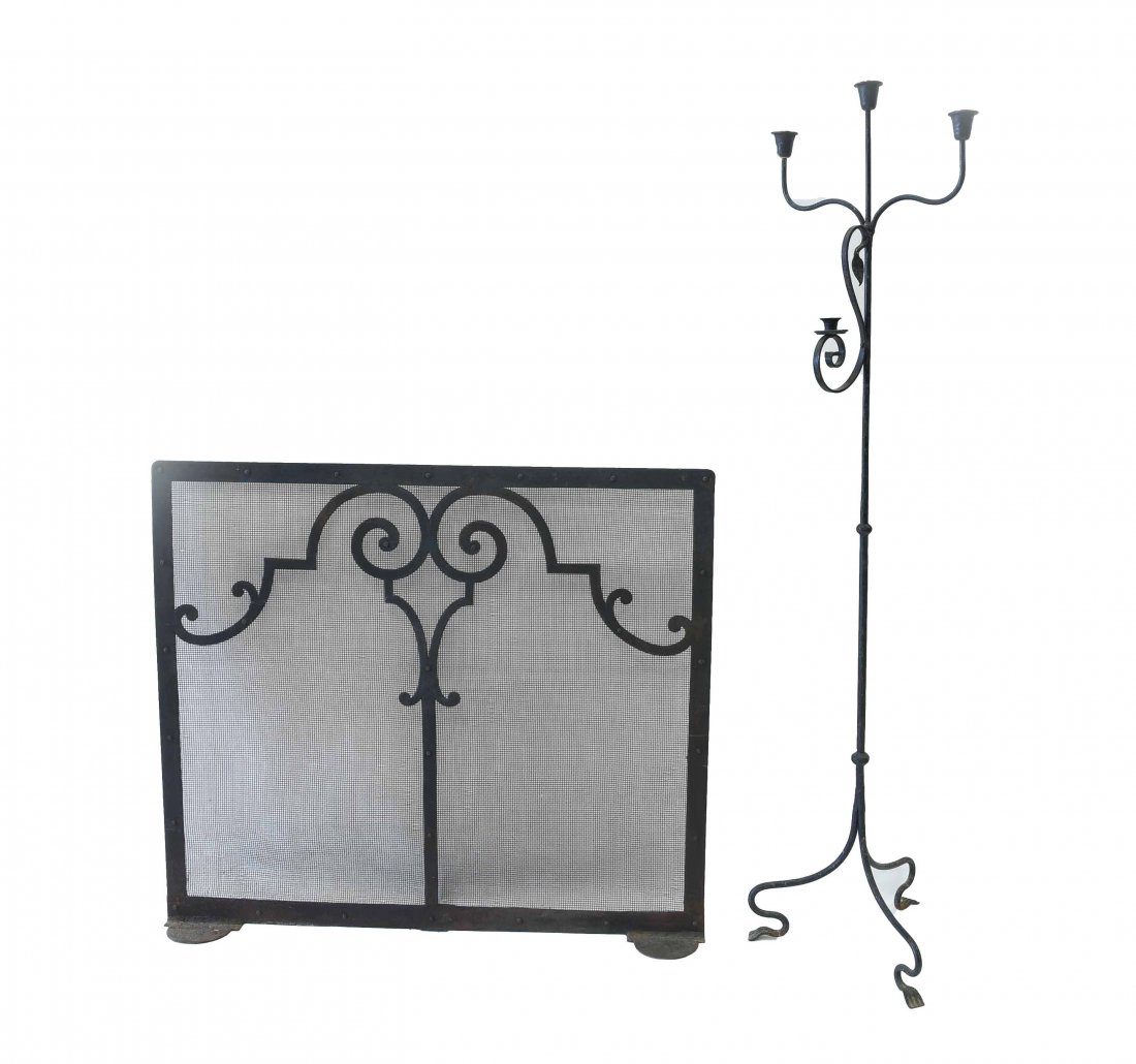 FIRESCREEN AND WROUGHT IRON CANDLE HOLDER (1 of 10)