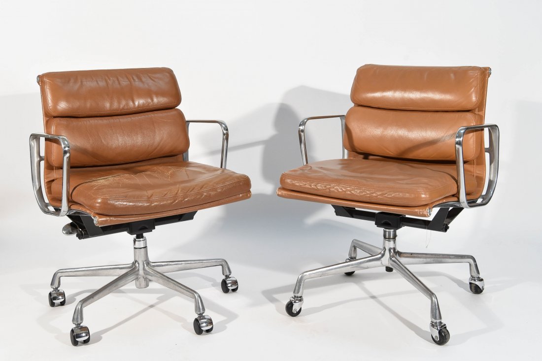 PAIR EAMES BROWN SOFT PAD CHAIRS (1 of 10)