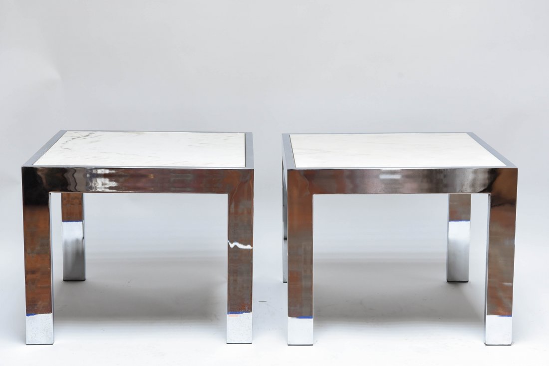 PAIR OF CHROME AND MARBLE END TABLES (1 of 7)