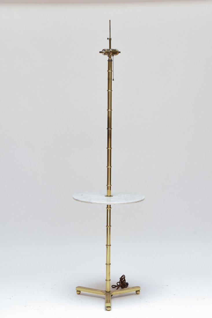 BRASS & MARBLE FAUX BAMBOO MARBLE LAMP TABLE (1 of 7)