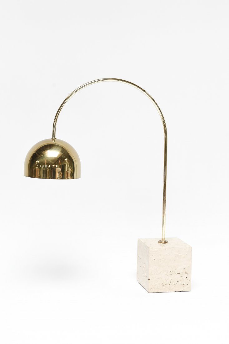 GUZZINI BRASS AND TRAVERTINE MARBLE ARC TABLE LAMP (1 of 7)