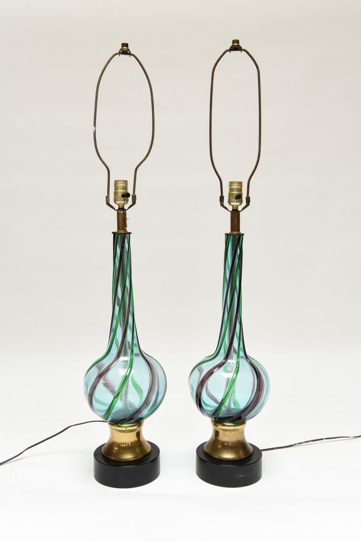 PAIR OF ITALIAN VENINI MURANO GLASS TABLE LAMPS (1 of 7)
