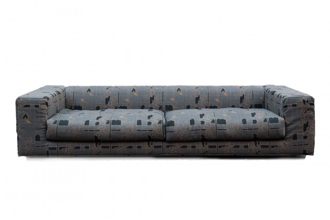 GIULIO CAPPELLINI SOFA: Italy 2000s, upholstery, signed. Dimensions: H 20" x W 100" x D 41" Condition: Nothing to note