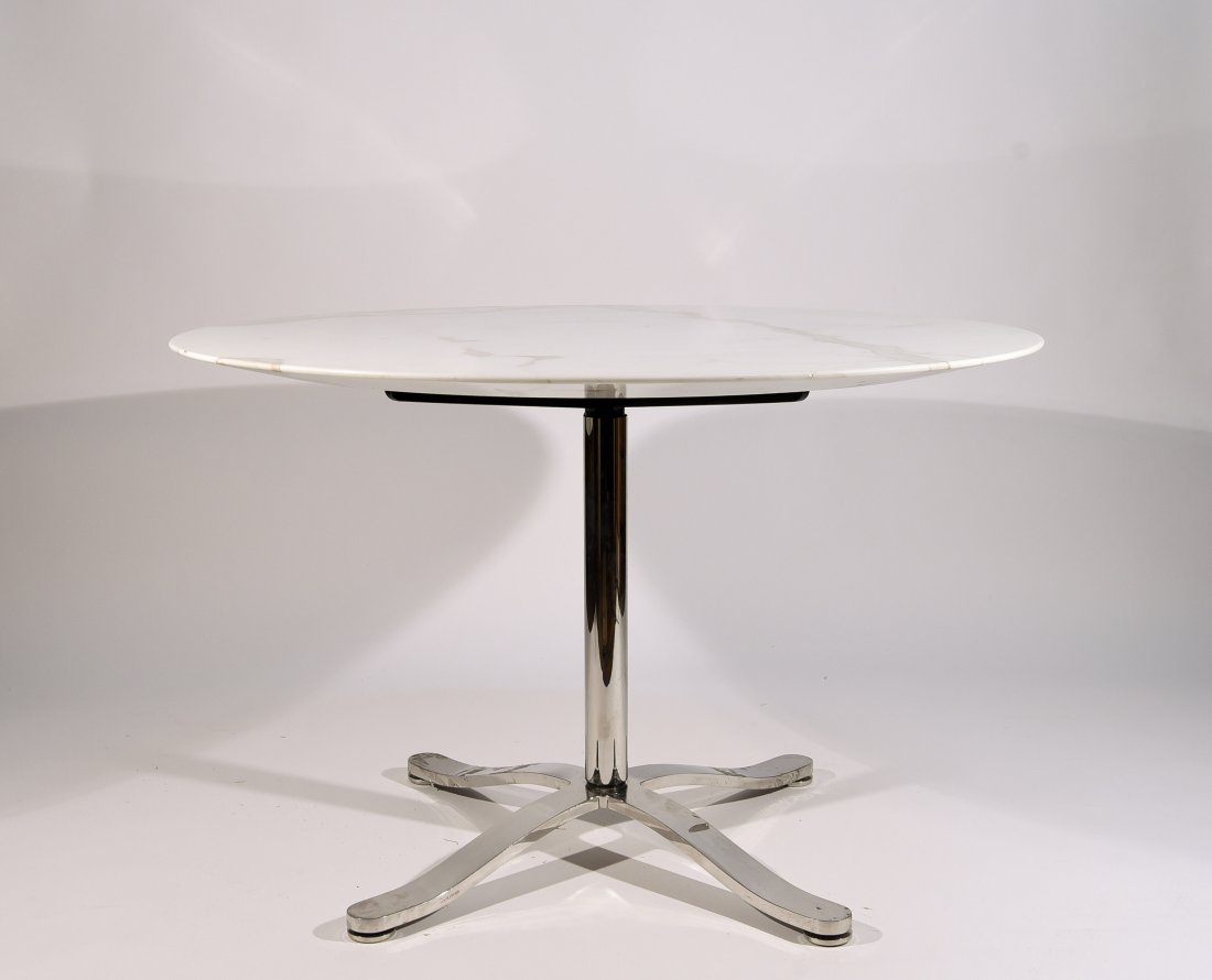 NICO ZOGRAPHOS CHROME AND MARBLE TOP ROUND TABLE (1 of 7)