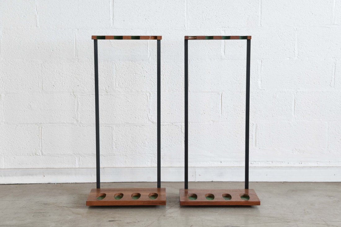 TEAK GUN RACK: Dimensions: H 36.75" x W 17" x D 11.25" Condition: needs some felt otherwise great condition