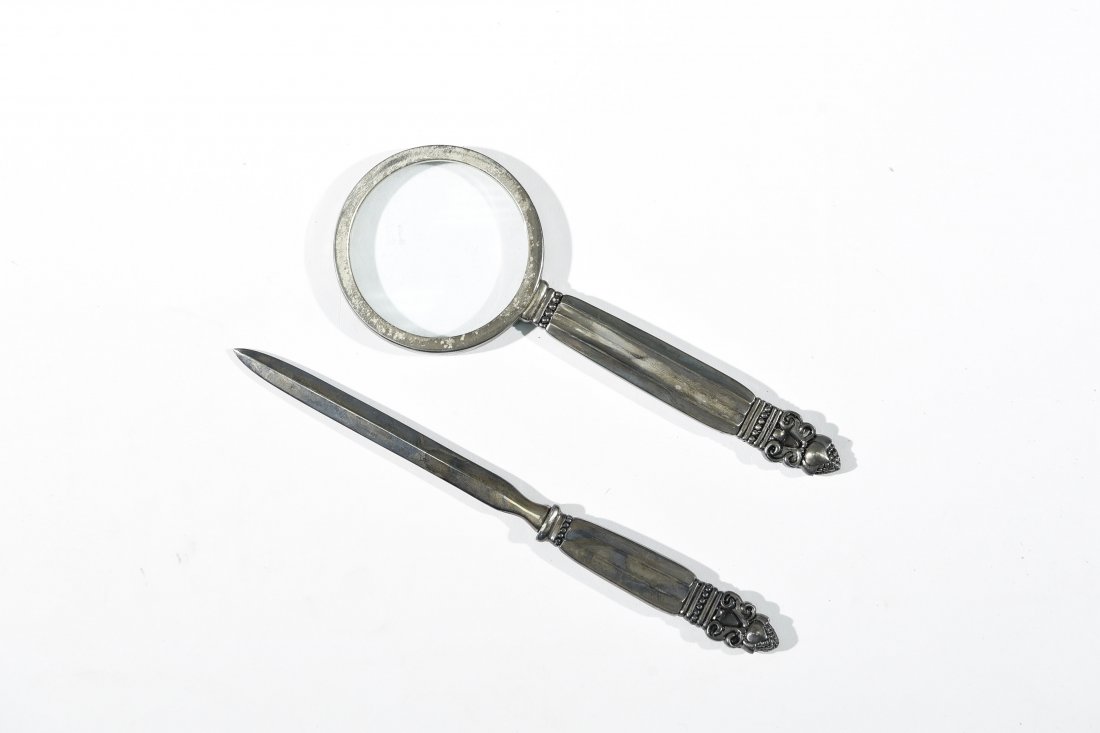 MAGNIFYING GLASS AND LETTER OPENER JENSEN STYLE: Dimensions: W 3"x L 7.75" (Magnifying Glass). No conditions to note.