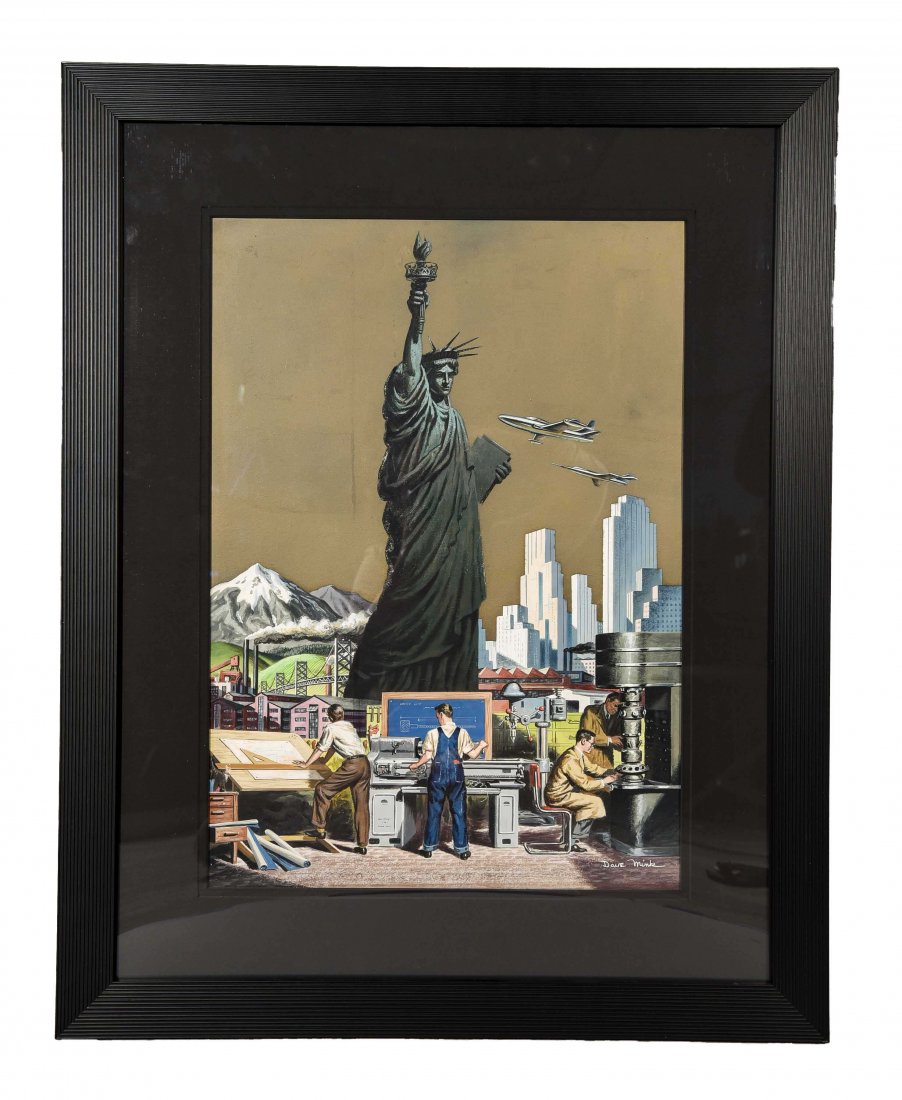 DAVE MINK "ATLAS SHRUGGED STYLE" ILLUSTRATION: Watercolor. Gouache. American circa 1950. Dimension: H 27" X W 21.5" Sight: H 19" x 13.9" Condition: Nothing to note