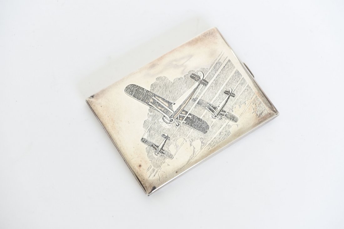 STERLING SILVER AIRPLANE ENGRAVED CIGARETTE BOX (1 of 7)
