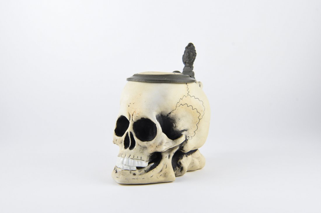 PORCELAIN & PEWTER SKULL STEIN MUG (1 of 9)