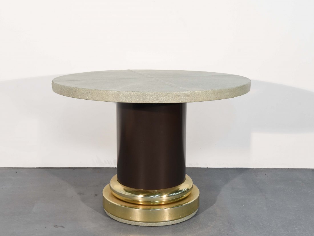 MID-CENTURY GLASS & BRASS TABLE W/ SHAGREEN COVER (1 of 9)
