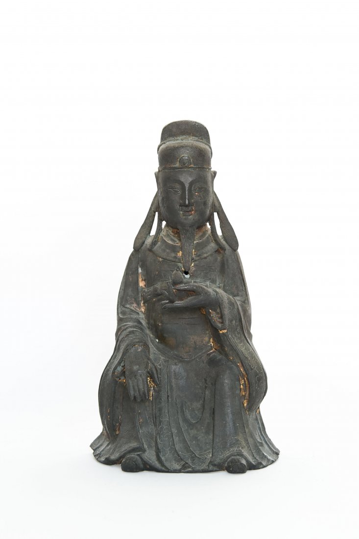 CHINESE BRONZE SEATED MONK FIGURE (1 of 10)