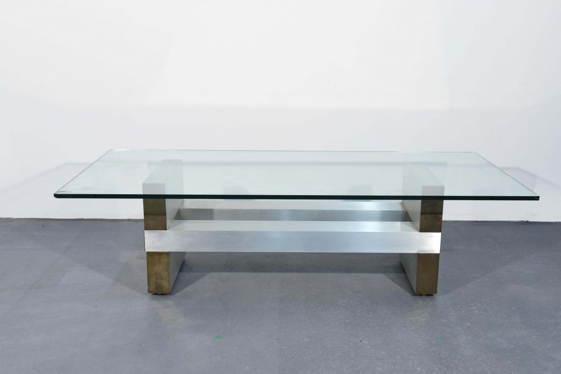 PAUL EVANS STYLE BRUSHED STEEL COFFEE TABLE (1 of 6)