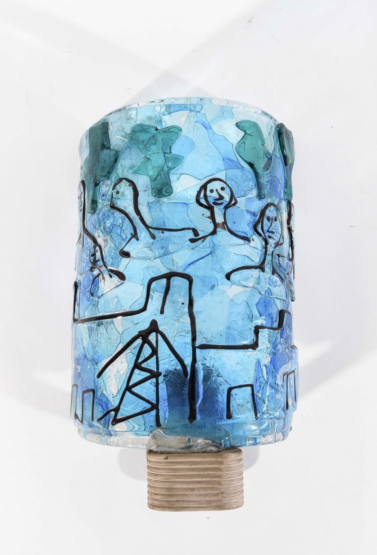 ITALIAN GLASS SCONCE: Dimensions: H 14" x W 8" x D 6.5"; Condition: Some scuffs and chips to decorated surface.