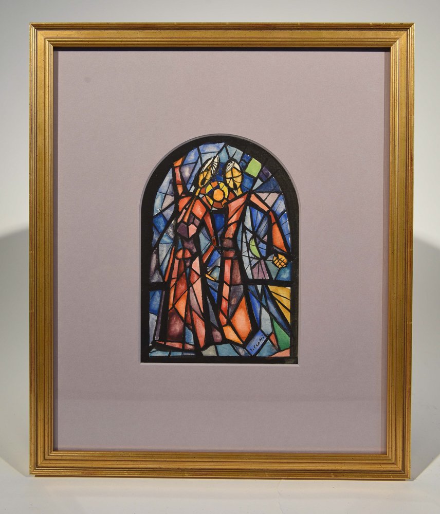 ATTR. JEAN CROTTI (SWISS/FRANCH 1878 -1958): Untitled (two images in a stained glass window study.) Watercolor on paper, signed lower right. Dimensions: framed H 14.5" x W 12.25", sight H 7.25" x W 5" Condition: No issues to note