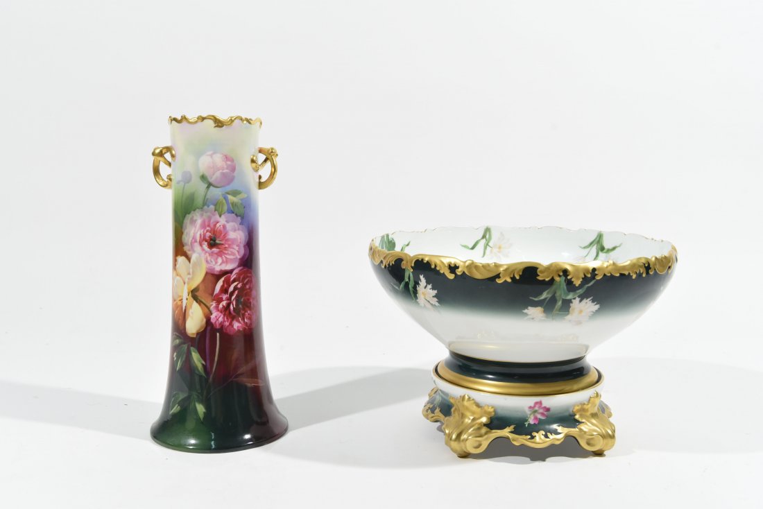 LARGE LIMOGES VASE AND PUNCH BOWL & STAND (1 of 10)