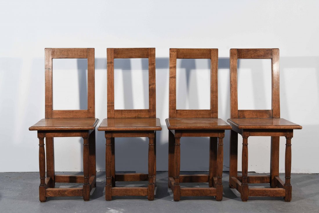 (4) ITALIAN 19TH C. WOOD DINING CHAIRS: Dimensions: H 37.5" x W 15.5" x D 16" Condition: Good shape light scuffing and scratching to finish