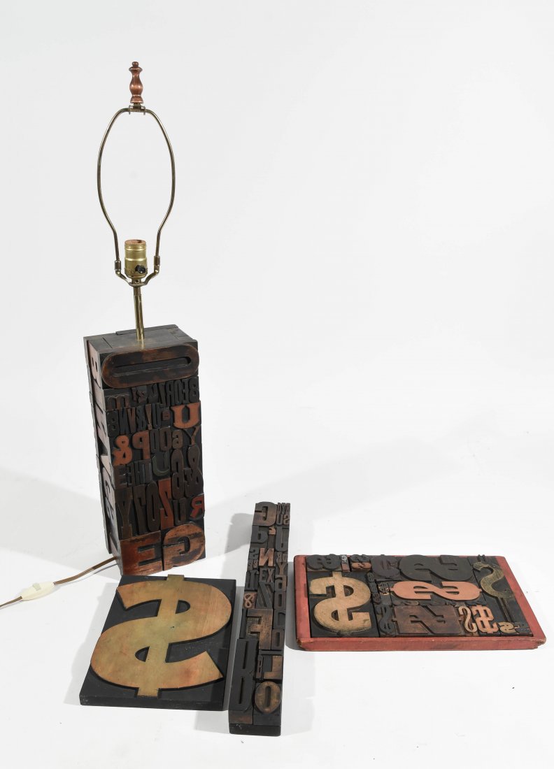 VINTAGE TYPE SCULPTURE AND LAMP: Dimensions: H 31.5" x W 6" x D 4.5" (lamp) Condition: Light fixture/harp may not be original (does not secure to lamp base properly).
