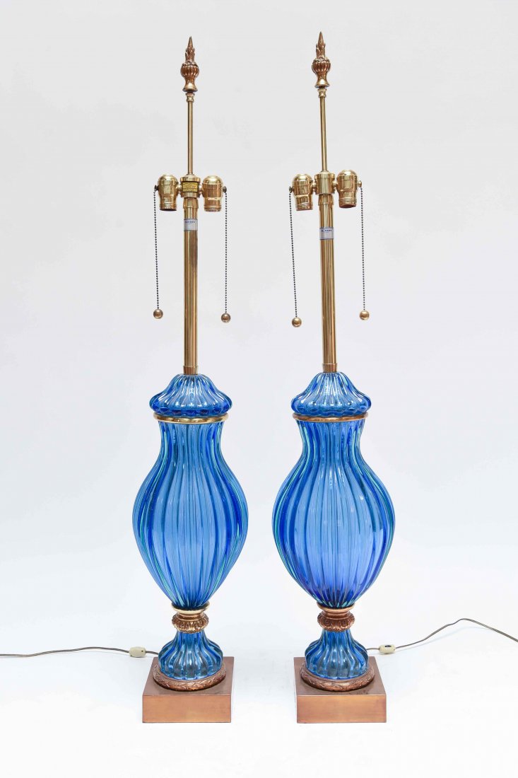 (2) SEGUSO; MARBRO BLUE RIBBED MURANO LAMPS (1 of 9)