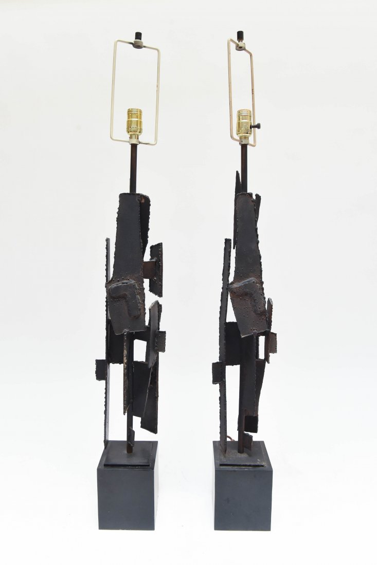 (2) HARRY BALMER; LAUREL CUT STEEL BRUTALIST LAMPS (1 of 7)