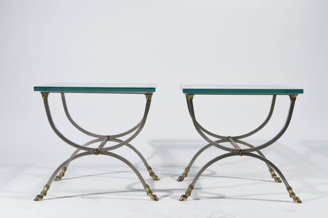 MAISEN JANSEN STYLE BRASS HOOF FEET SIDE TABLES (1 of 7)