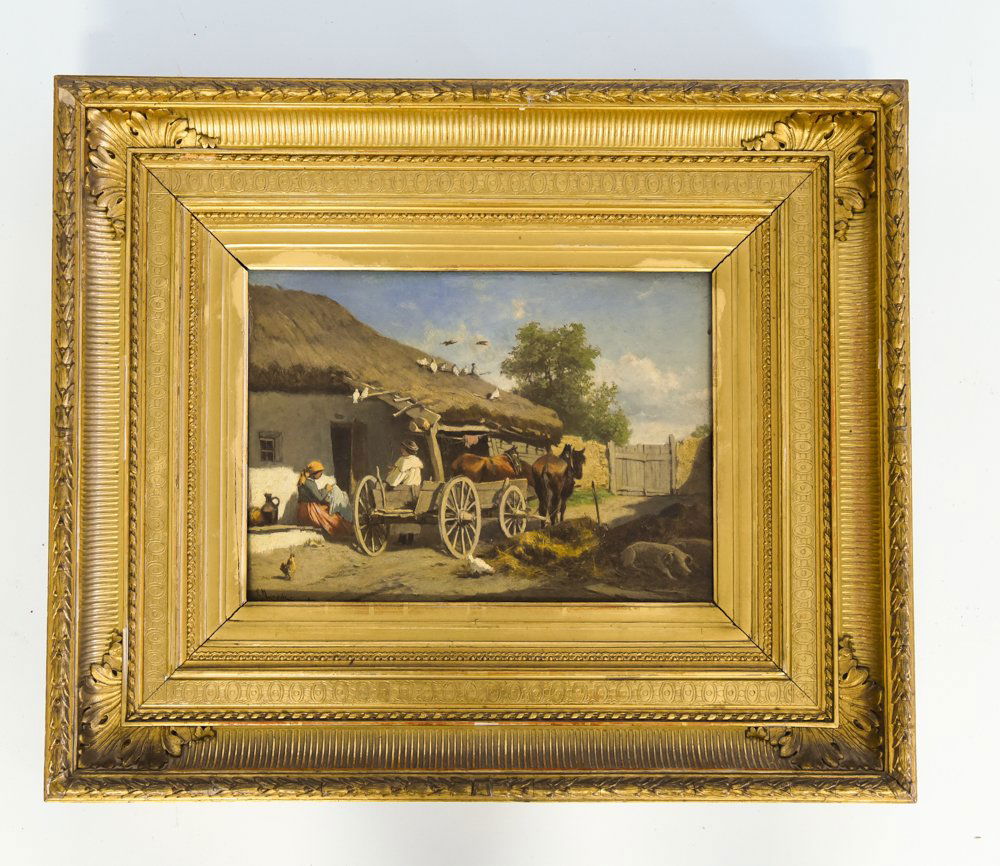 LEOPOLD MUNSCH (AUSTRIAN 1826-1888) HORSE CART,O/P (1 of 10)