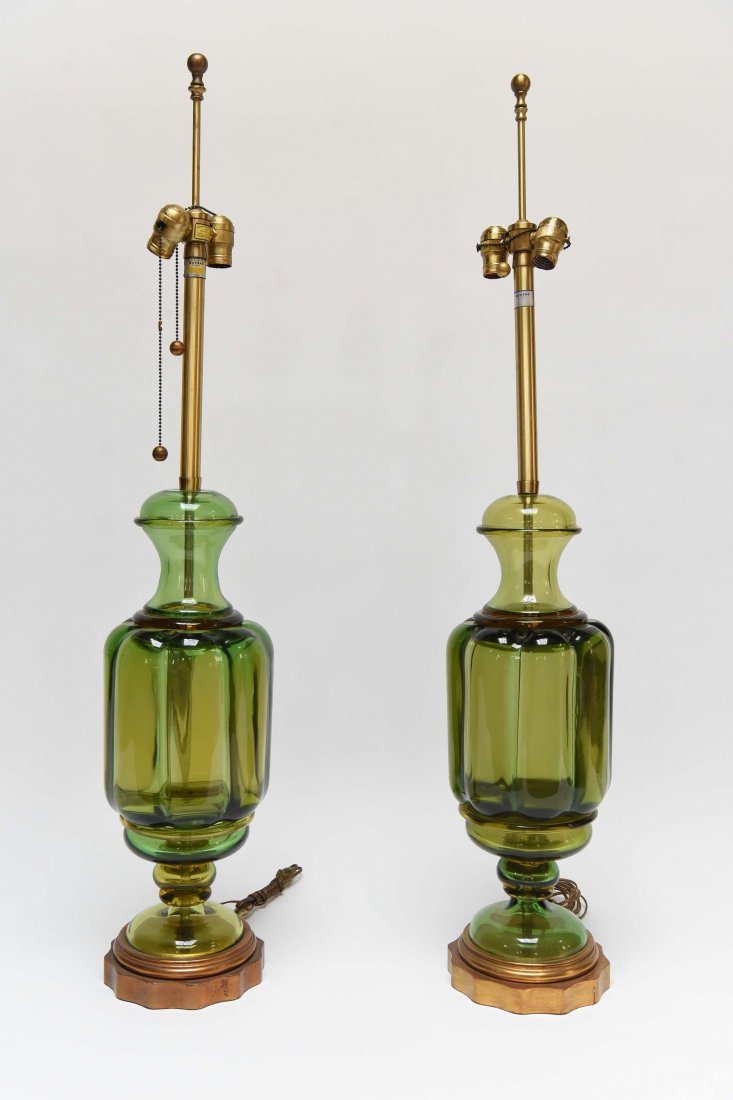 (2) SEGUSO; MARBRO APPLE GREEN MURANO LAMPS (1 of 7)